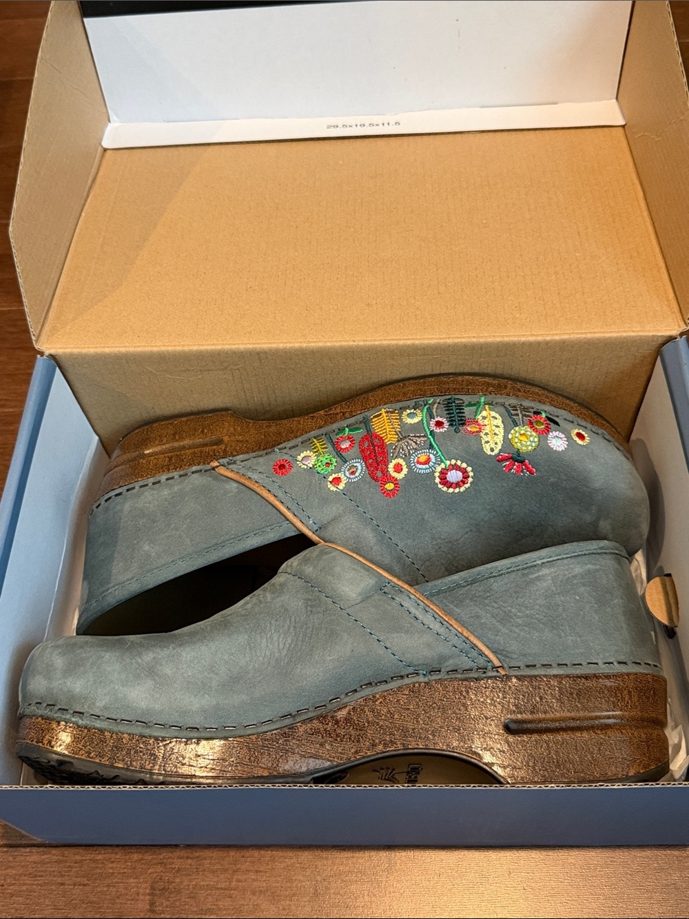 Women’s Dansko Pro Earthybuck Embroidered Blue Boho Clog Shoe, Euro 41 (US 10) - Picture 2 of 5
